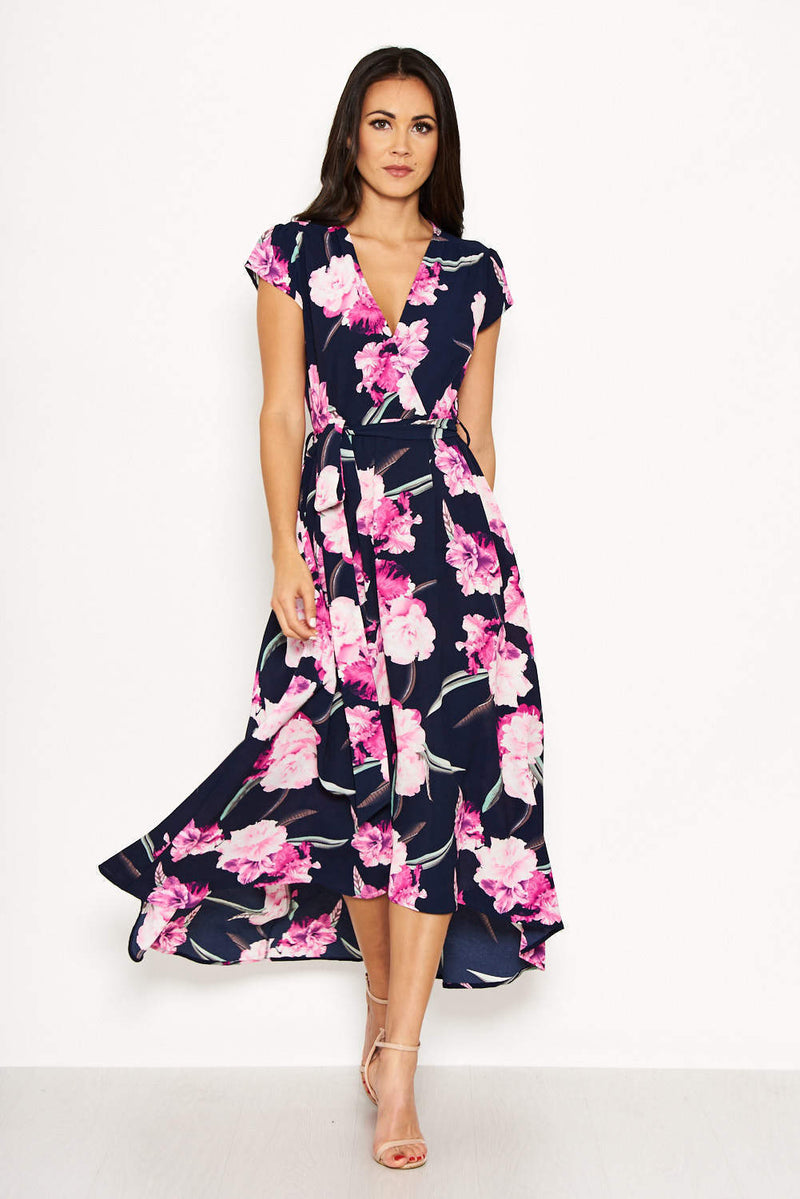 Navy Floral Tie-Waist Dress – AX Paris